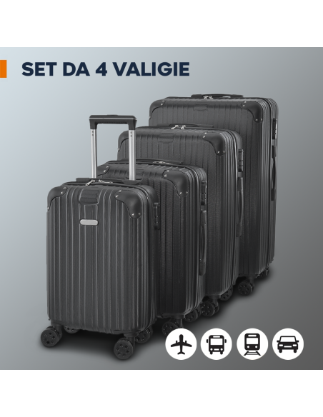 Set 4pz Trolley KAYLA Valigia Guscio Rigido 4 Ruote Girevoli 18" 20" 24" 28"