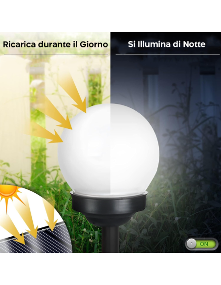 4pz Lampada Sfera Ricarica Solare 15cm da Esterno Picchetto Piantabile Giardino