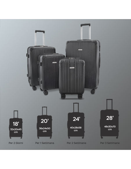 Set 4pz Trolley KAYLA Valigia Guscio Rigido 4 Ruote Girevoli 18" 20" 24" 28"