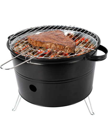Barbecue a Carbonella da Tavolo Tondo 35cm con Griglia Portatile da Campeggio