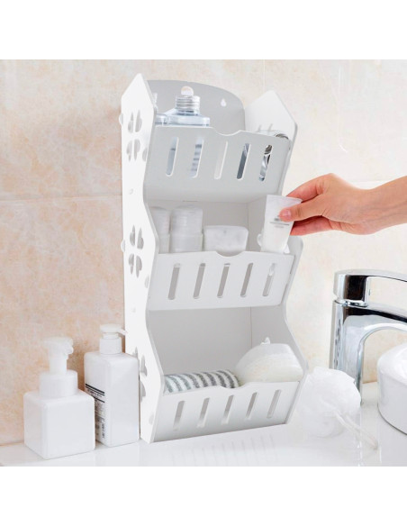 Mensola da Parete Organizer Portaoggetti PVC Bianco 3 Ripiani Scaffale per Bagno