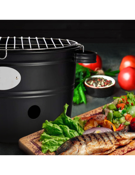 Barbecue a Carbonella da Tavolo Tondo 35cm con Griglia Portatile da Campeggio