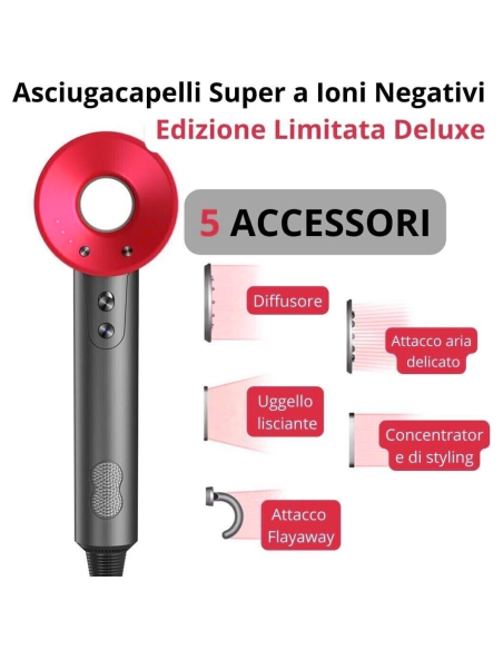 Asciugacapelli Ultima Generazione PRO X con Phono con 5 Accessori 4 Velocità
