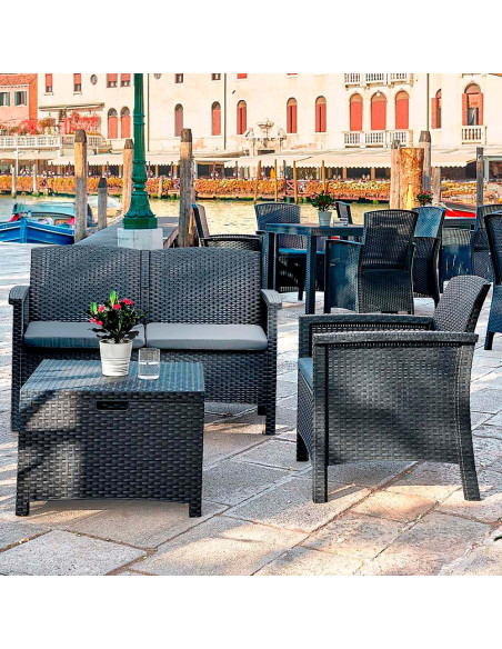 Salottino da Giardino VENEZIA Divano Poltrone e Tavolino Polipropilene in Rattan