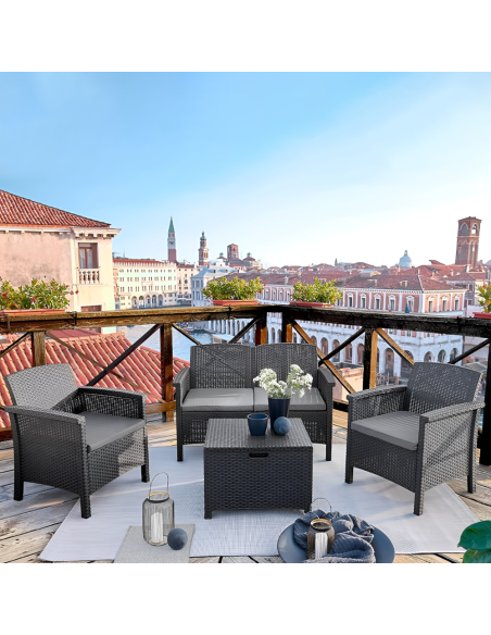 Salottino da Giardino VENEZIA Divano Poltrone e Tavolino Polipropilene in Rattan