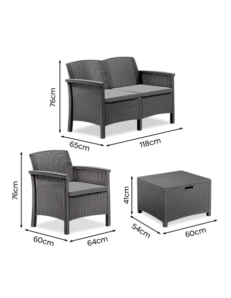 Salottino da Giardino VENEZIA Divano Poltrone e Tavolino Polipropilene in Rattan