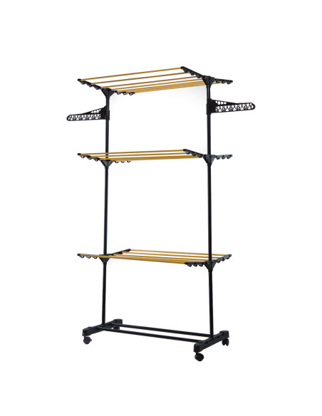 Stendibiancheria Verticale 3 Ripiani Pieghevoli Stendino a Torre con 4 Ruote