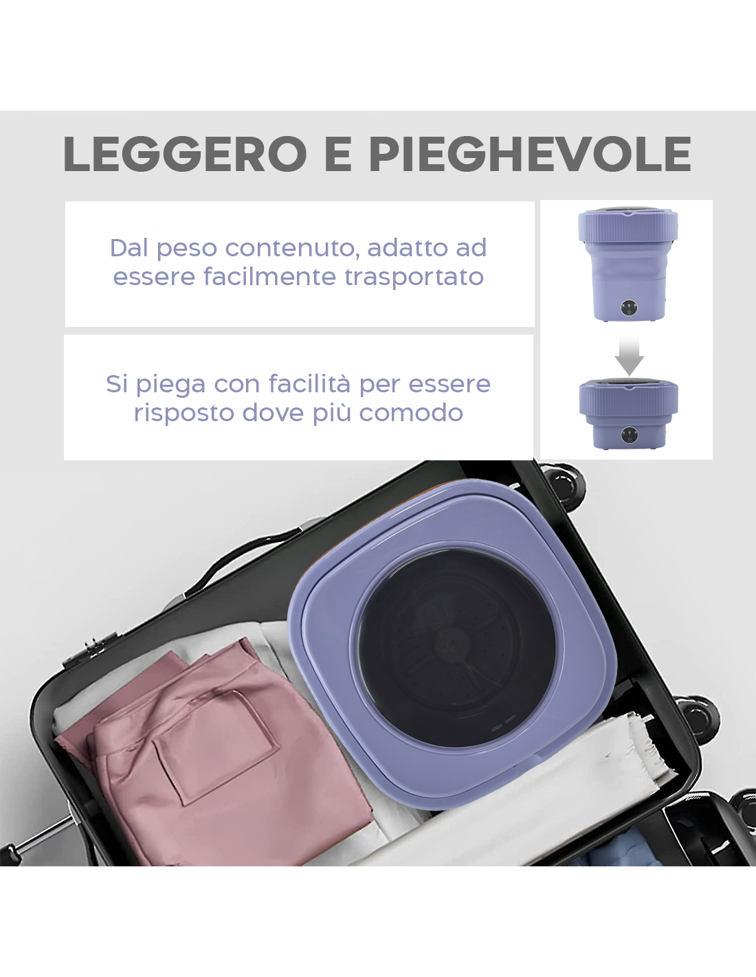 Mini Lavatrice Portatile A Ultrasuoni DC10V 6W – Pieghevole, USB, Per Viaggio E Campeggio