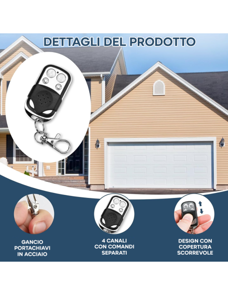 4pz Telecomando Universale 4 canali 433mhz Multifunzione Tascabile con Gancio