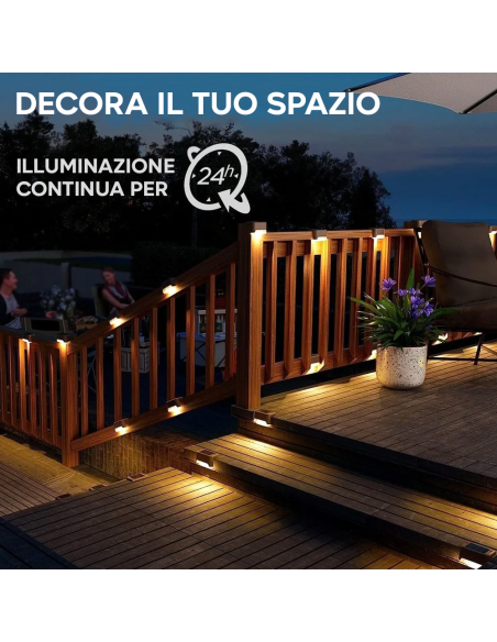 4pz Luci Solari per Gradini Scale IP66 Lampade Esterno Luce Calda Ricaricabile