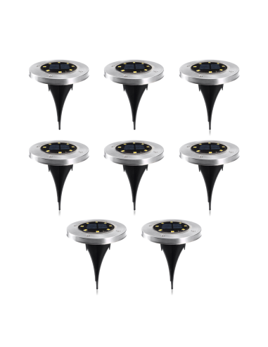 Image of 8 pz Faretto Segnapasso Ricarica Solare 8 LED Luce Fredda Impermeabile Esterno