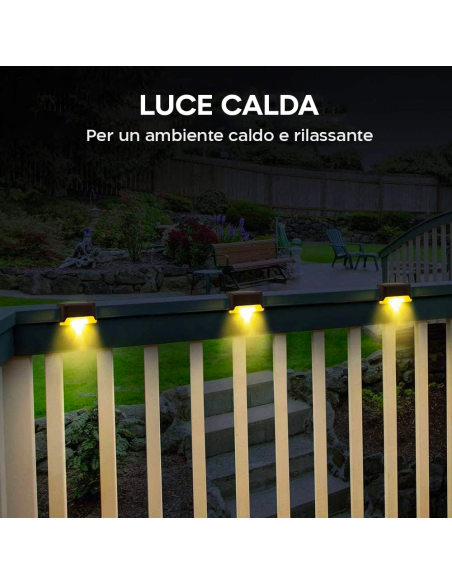 4pz Luci Solari per Gradini Scale IP66 Lampade Esterno Luce Calda Ricaricabile