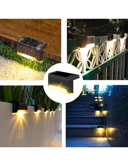 4pz Luci Solari per Gradini Scale IP66 Lampade Esterno Luce Calda Ricaricabile