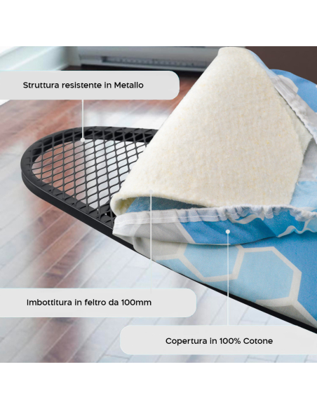 Asse da Stiro Struttura in Acciaio Pieghevole Regolabile in Altezza con Gancio