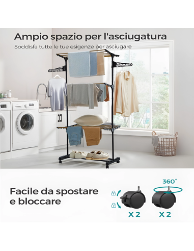 Stendibiancheria Verticale 3 Ripiani Pieghevoli...