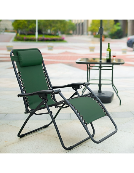 Set 2pz Sedia Pieghevole Gravità Zero Poltrona Textilene Schienale Reclinabile