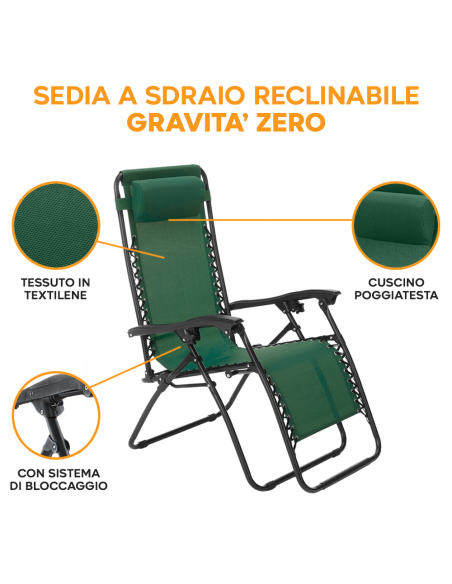 Sedia Sdraio Pieghevole Gravita' Zero Poltrona Textilene Schienale Reclinabile