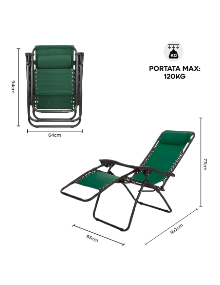 Set 2pz Sedia Pieghevole Gravità Zero Poltrona Textilene Schienale Reclinabile