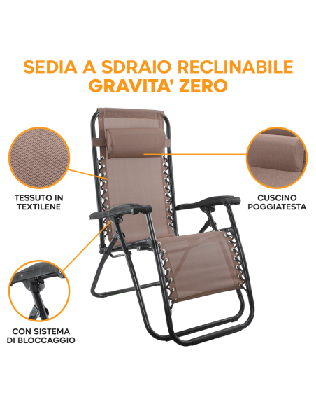 Sedia Reclinabile Da Giardino Pieghevole | Gravità Zero | Poggiatesta | Rete Poliestere | Antracite - Foto 5