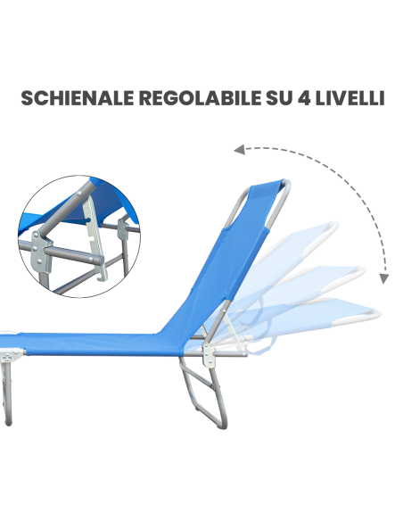 2pz Lettini Prendisole Pieghevole 2309 Acciaio Schienale Reclinabile 4 Posizioni