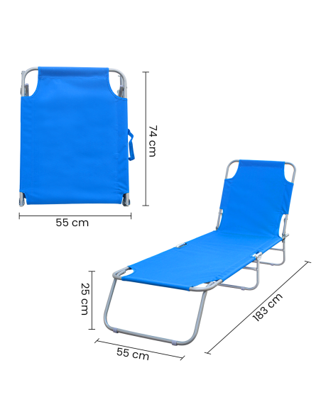 2pz Lettini Prendisole Pieghevole 2309 Acciaio Schienale Reclinabile 4 Posizioni