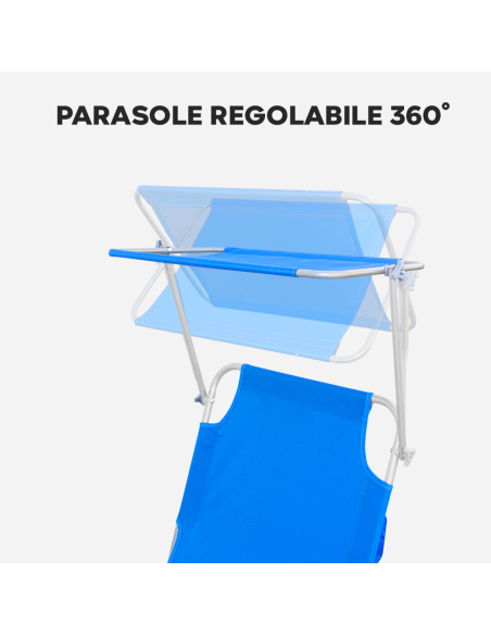 2pz Lettini Prendisole Pieghevole 2309P Acciaio Schienale Reclinabile e Parasole