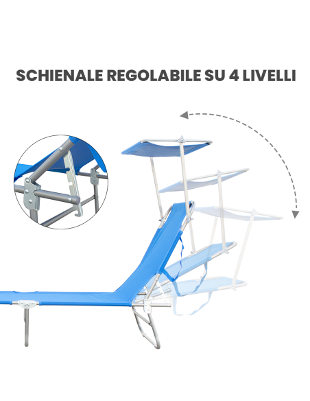 2pz Lettini Prendisole Pieghevole 2309P Acciaio Schienale Reclinabile e Parasole