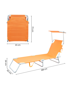 2pz Lettini Prendisole Pieghevole 2309P Acciaio Schienale Reclinabile e Parasole