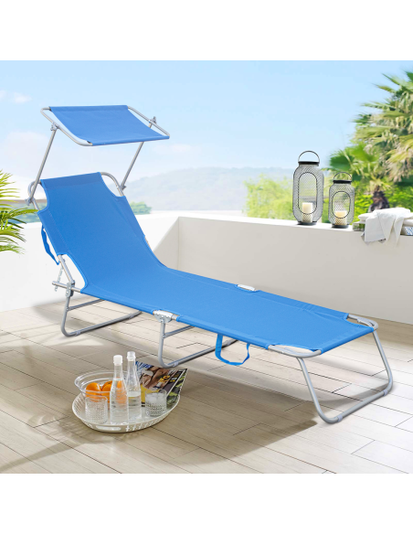 Lettino Prendisole Pieghevole 2309P Acciaio Schienale Reclinabile con Parasole