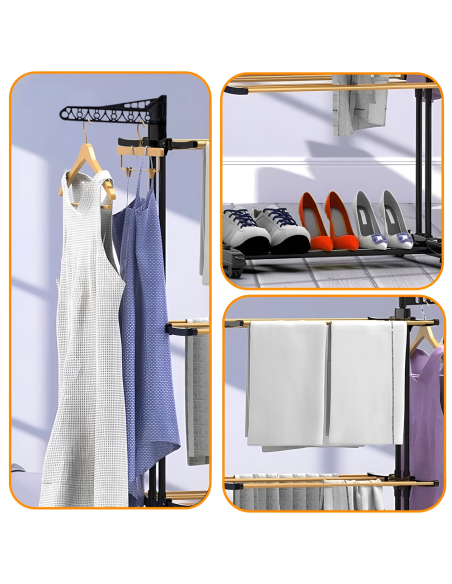 Stendibiancheria Verticale 3 Ripiani Pieghevoli Stendino a Torre con 4 Ruote