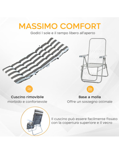 Sdraio Reclinabile Da Giardino Con Poggiapiedi Automatico – Cuscino E Poggiatesta Imbottiti – Struttura In Metallo, Per Esterni E Relax