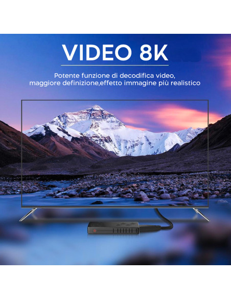 TV Box Stick Streaming 8K HD ANDROID Connessione Wi-Fi con Telecomando Vocale
