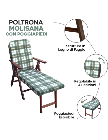 Poltrona MOLISANA Artlegno Reclinabile Poggiapiedi Estraibile Struttura in Legno