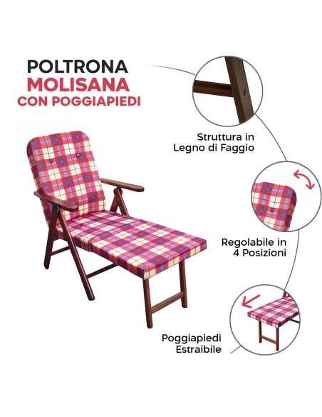 Poltrona MOLISANA Artlegno Reclinabile Poggiapiedi Estraibile Struttura in Legno