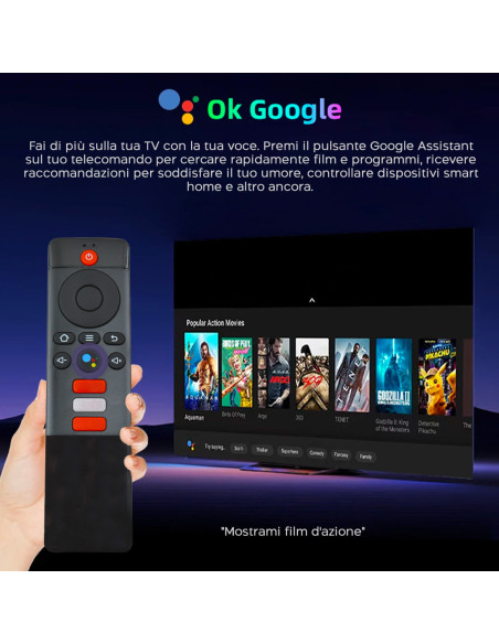 TV Box Stick Streaming 8K HD ANDROID Connessione Wi-Fi con Telecomando Vocale