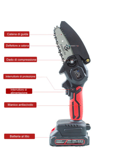 Mini Motosega Doppia Batteria 21V Cordless 6 Pollici Senza Fili Valigetta