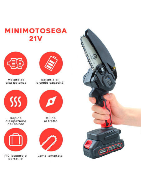 Mini Motosega Doppia Batteria 21V Cordless 6 Pollici Senza Fili Valigetta