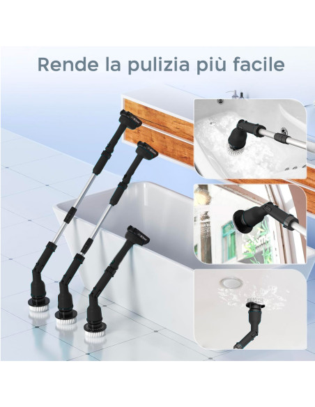 Spazzola Rotante Elettrica Batteria 26V Senza Fili Pulizia Piastrelle 4 Testine