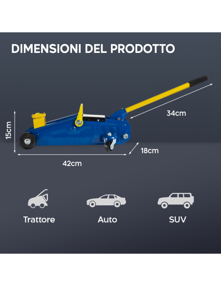 Cric Sollevatore Auto 2 Tonnellate Martinetto Idraulico a Carrello con 4 Ruote