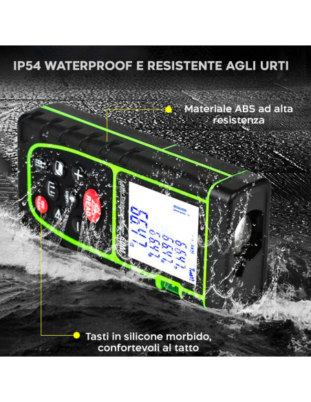 Metro Laser Misuratore di Distanza 40mt con Livella Display LCD a Batteria IP54
