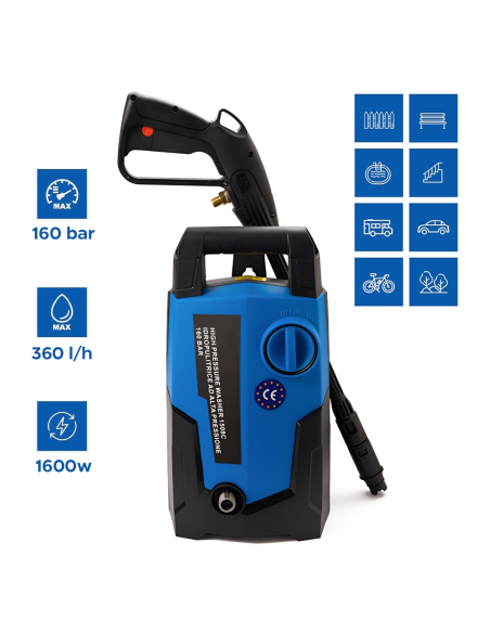 Idropulitrice Elettrica 160 Bar Alta Pressione Motore 1600W da 360lt Portatile