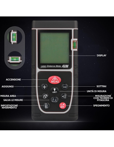 Metro Laser Misuratore di Distanza 40mt con...