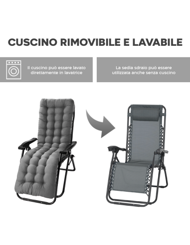 Sedia Sdraio Pieghevole con Cuscino Gravità...