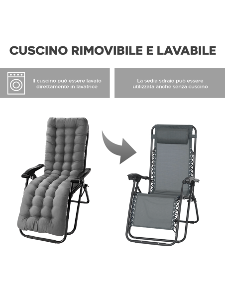 Sedia Sdraio Pieghevole con Cuscino Gravità Zero Poltrona Schienale Reclinabile
