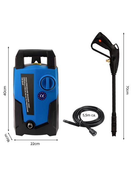Idropulitrice Elettrica 160 Bar Alta Pressione Motore 1600W da 360lt Portatile