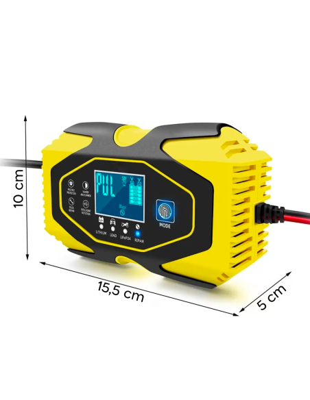 Caricabatteria Auto e Moto per Batteria Litio e Piombo 12-24V con Cavi e Display