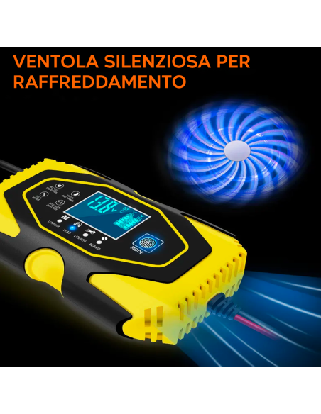 Caricabatteria Auto e Moto per Batteria Litio e Piombo 12-24V con Cavi e Display