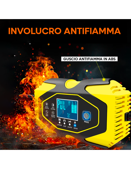 Caricabatteria Auto e Moto per Batteria Litio e Piombo 12-24V con Cavi e Display