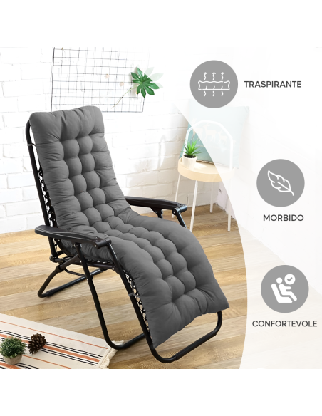 Sedia Sdraio Pieghevole con Cuscino Gravità Zero Poltrona Schienale Reclinabile