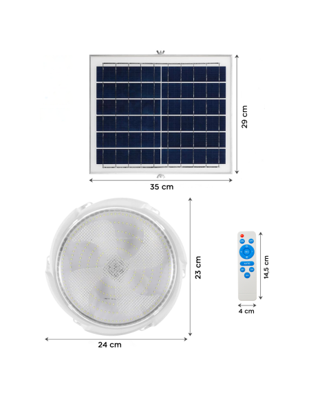 Lampada Plafoniera LED 200W 8000mAh IP54 con Pannello Solare 6V e Telecomando